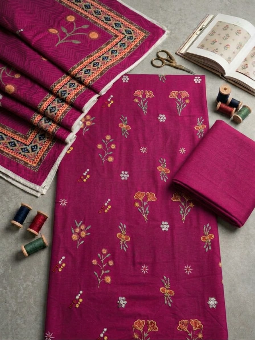 Latest Viral Embroidered Dhanak 3pc Winter Collection Unstitch D0012
