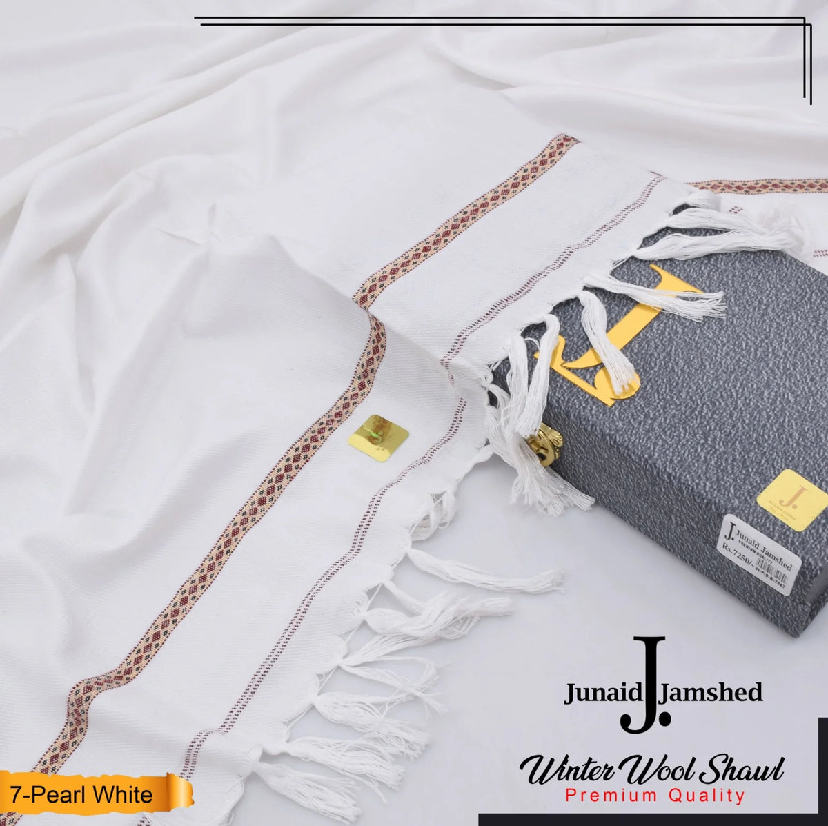 J. Junaid Jamshed Warm Woolen Shawl for Men WHITE