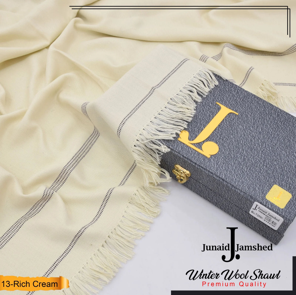 J. Junaid Jamshed Warm Woolen Shawl for Men BOSKI-CREAM