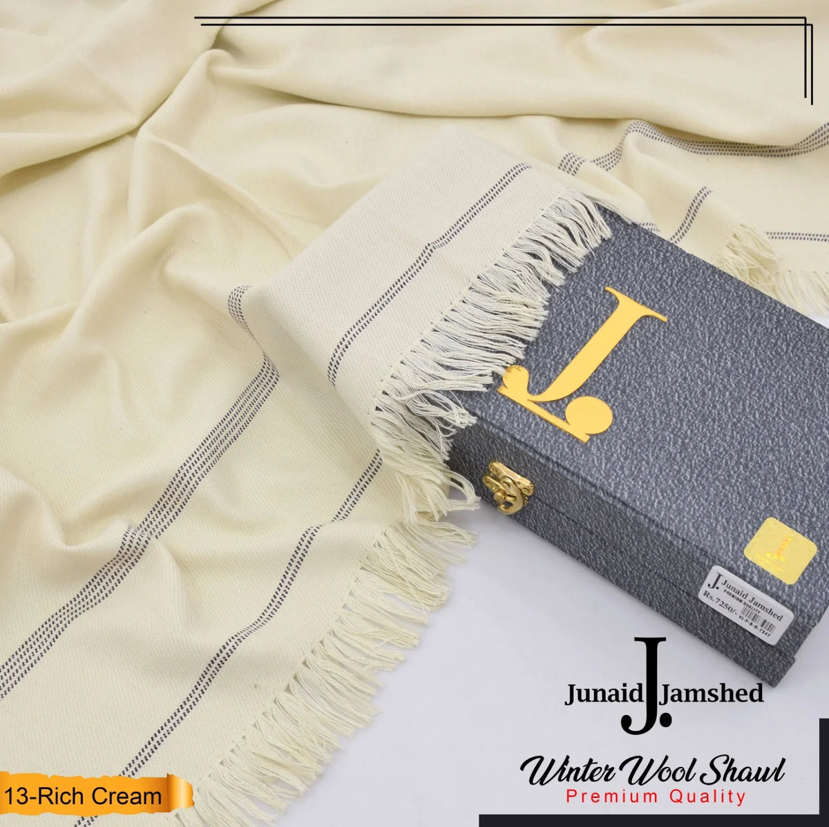 J. Junaid Jamshed Warm Woolen Shawl for Men BOSKI-CREAM