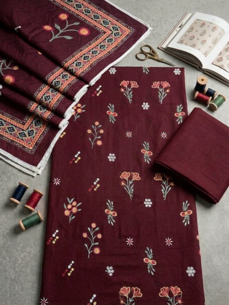 Latest Viral Embroidered Dhanak 3pc Winter Collection Unstitch D0010