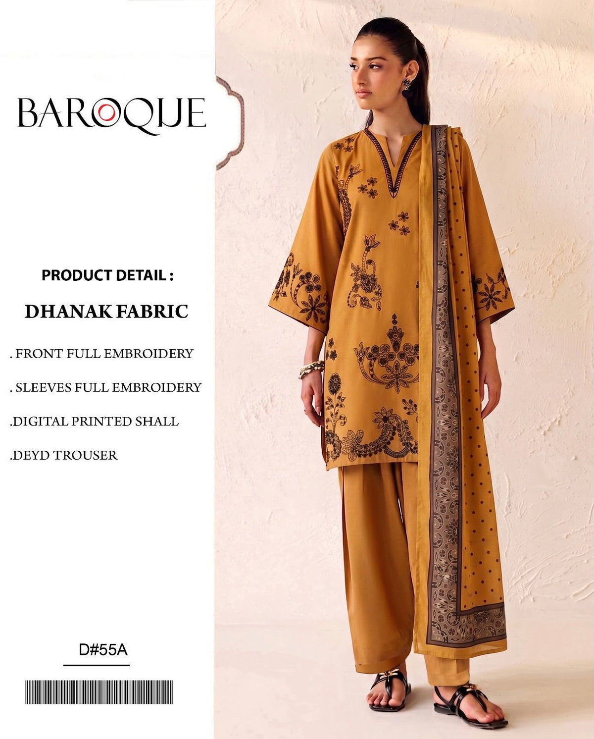 SALE Embroidered Dhanak 3pc Winter Collection Unstitch D018