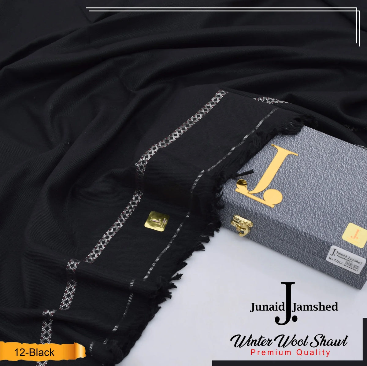 J. Junaid Jamshed Warm Woolen Shawl for Men BLACK