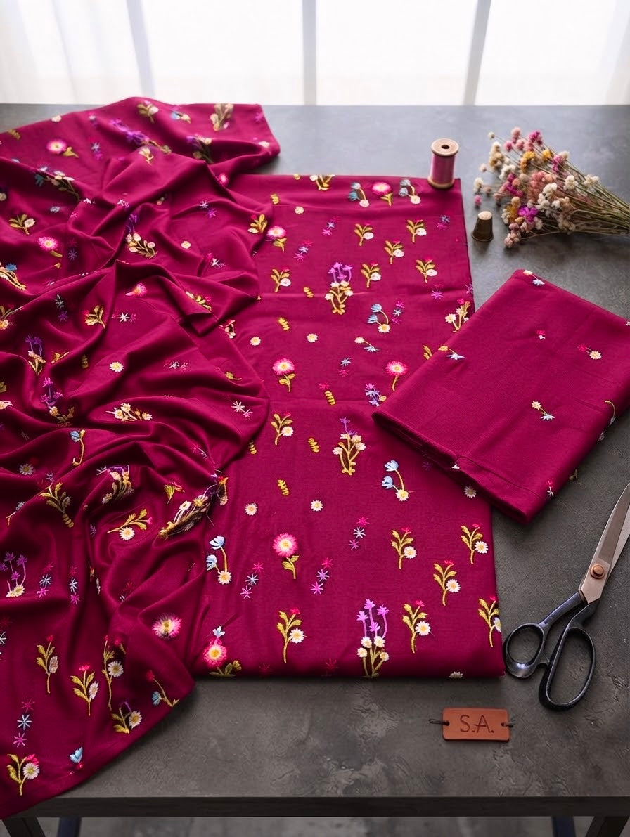 Latest Viral Embroidered Dhanak 3pc Winter Collection Unstitch D007