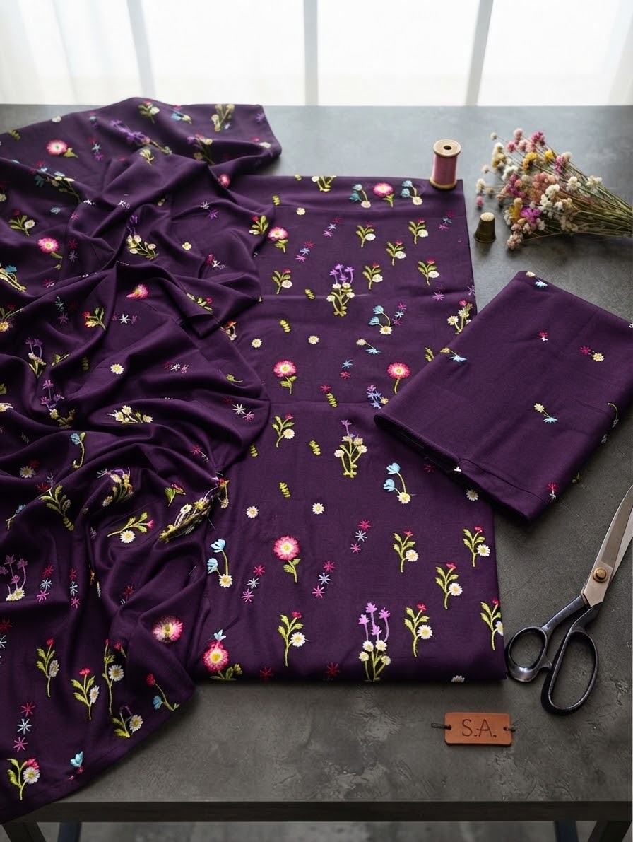 Latest Viral Embroidered Dhanak 3pc Winter Collection Unstitch D003