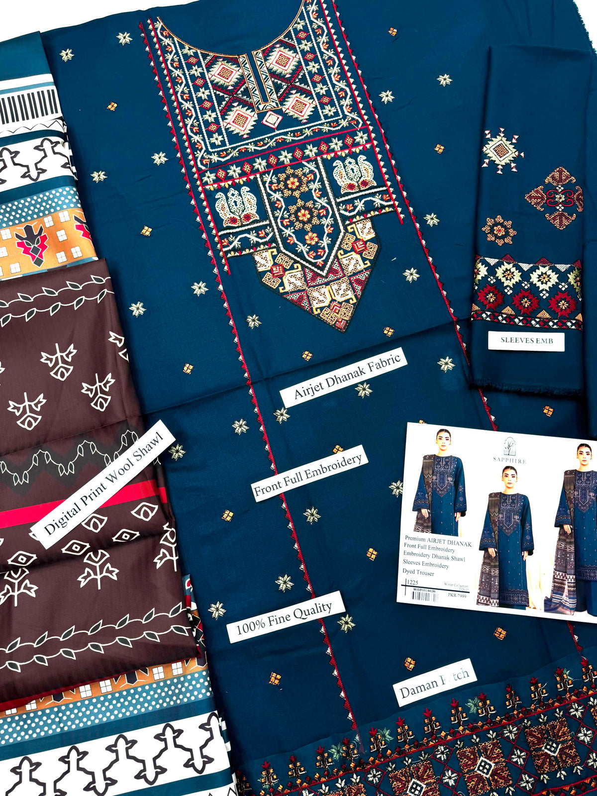 SALE Embroidered Dhanak 3pc Winter Collection Unstitch D028