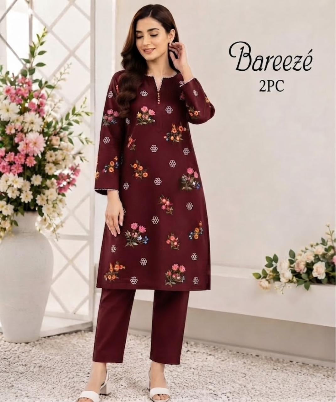Bareeze 2-Piece Embroidered Dhanak Winter Suit D#106
