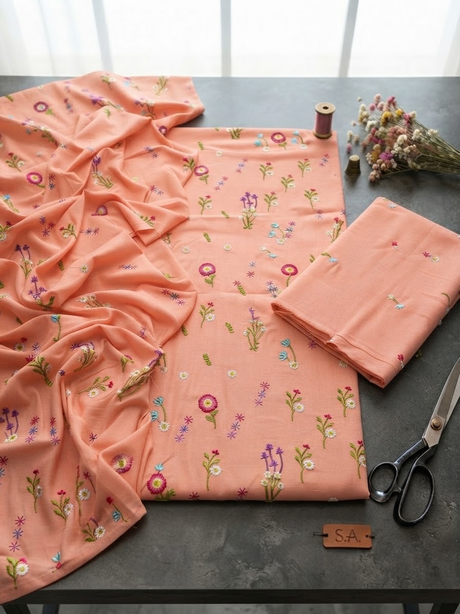 Latest Viral Embroidered Dhanak 3pc Winter Collection Unstitch D002