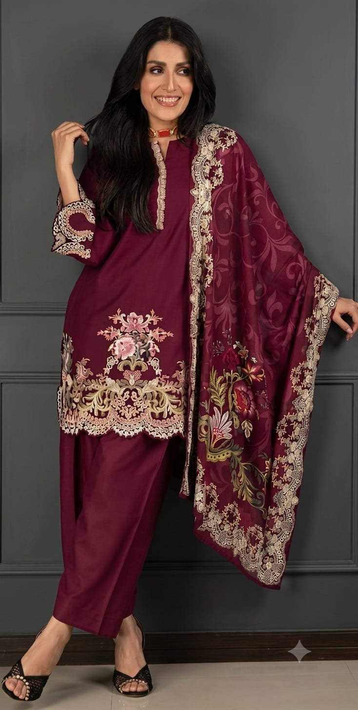 SALE Embroidered Dhanak 3pc Winter Collection Unstitch D022