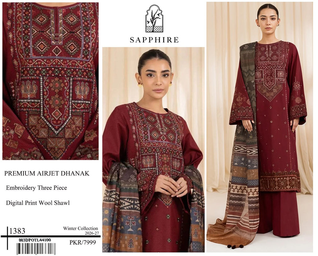 SALE Embroidered Dhanak 3pc Winter Collection Unstitch D029